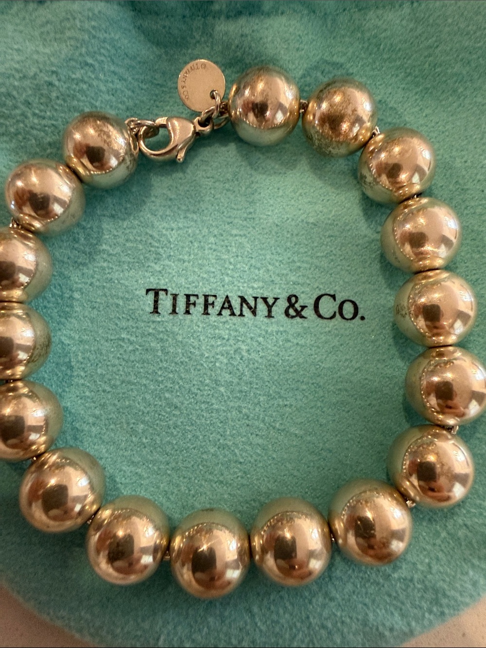 Authentic Tiffany & Co. Silver Bead Bracelet with Signature Blue Pouch - Picture 2 of 4